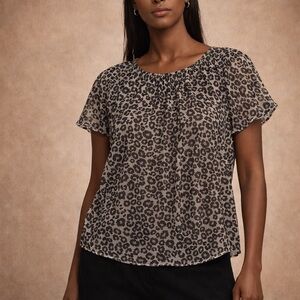 Velvet Graham Spencer Leopard Metallic Sheer Blouse XS Designer Top